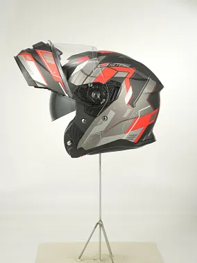 Шлем модуляр HETOSHI FF935 Shogun цв.Черно-серо-красный  Матовый  р.S